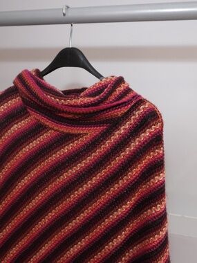 Cejon Striped Cowl Neck Sweater in Pink, Burgundy & Orange